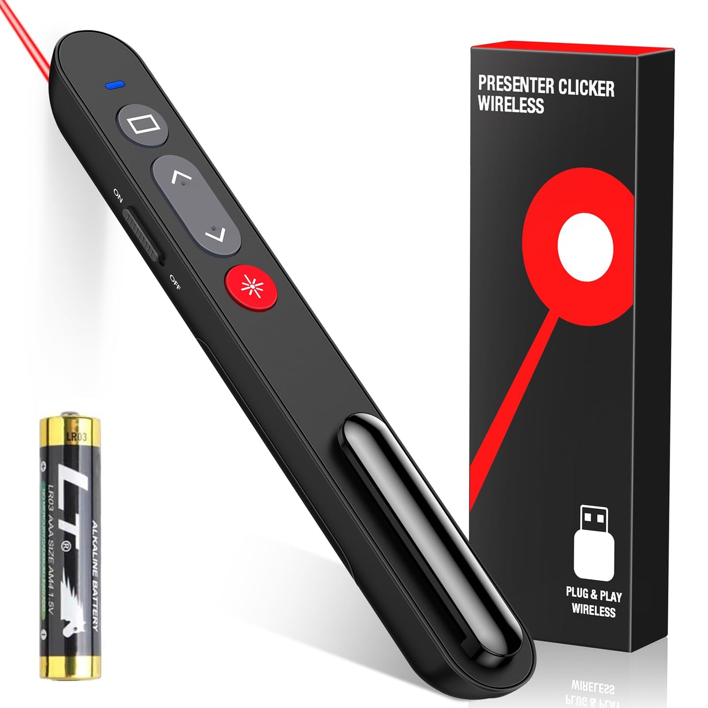 Ninjajoyox Presentation Clicker, Wireless Presenter Clicker With Aaa Battery For Powerpoint Slide With Hyperlink & Volume Contro