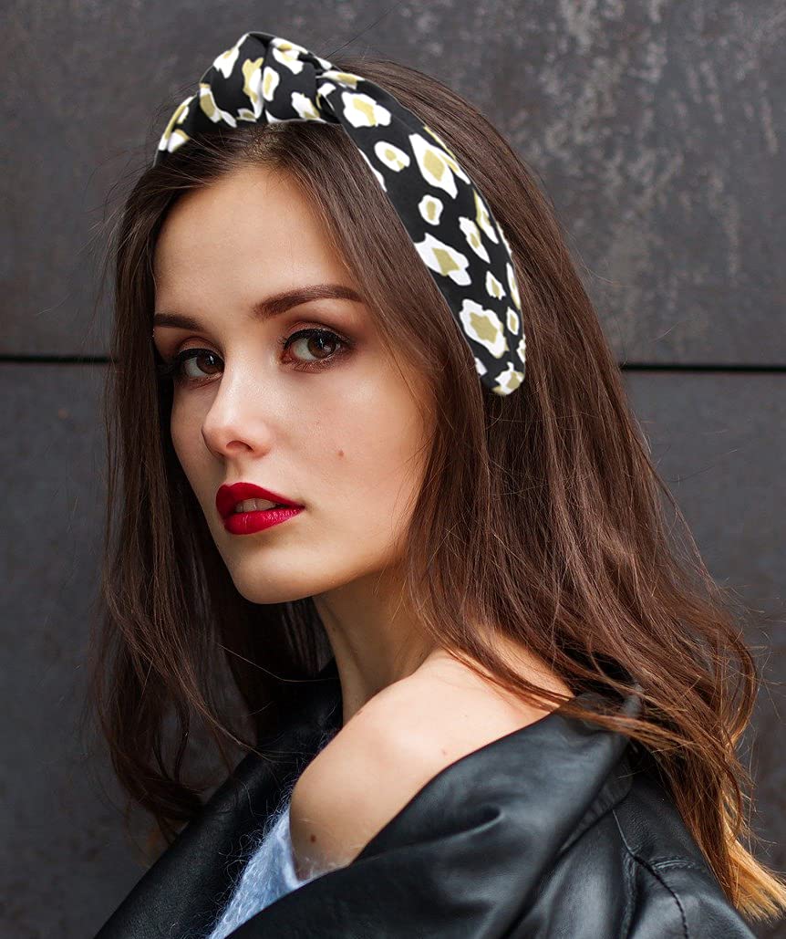 YETASI Satin Leopard Headbands for Women are Classy. Chic Cheetah Fashion Headband Designer Beige, Black Knotted Headband for Wo