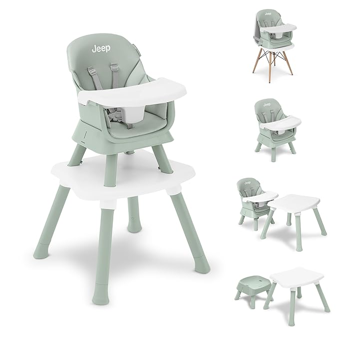 Jeep Milestone 6-in-1 High Chair by Delta Children - High Chair Converts to Stool, Booster Seat, Toddler Chair, Activity T...