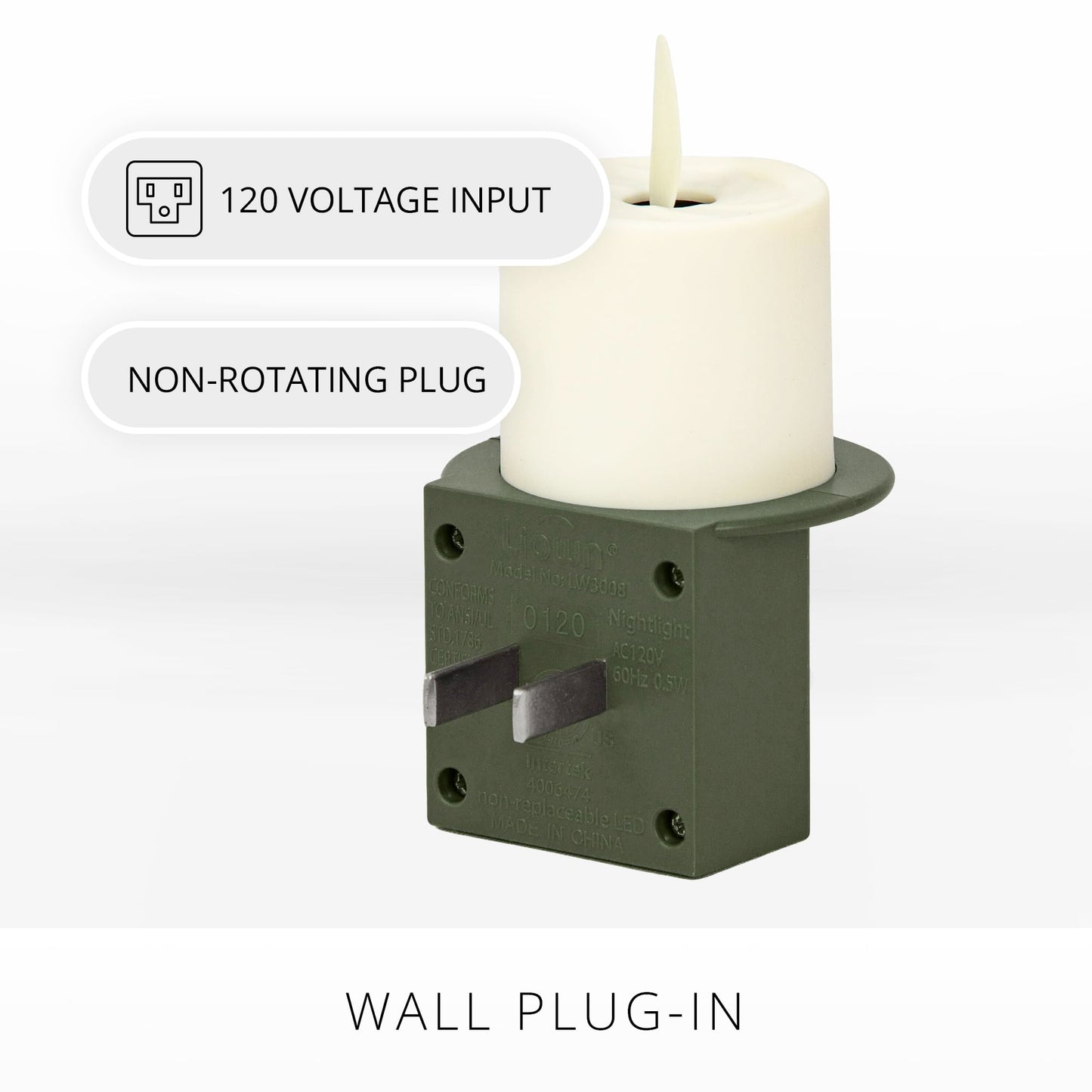 Luminara Flameless Candle Nightlight w/Dusk to Dawn Light Dark Auto Sensor, Loden Green Wall Plug Indoor Night LED Light w/Real-Flame Effect Technology, Bathroom Bedroom Hallway, No Remote Needed