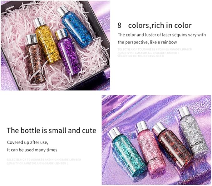 Mermaid Sequins Body Glitter Gel, Make Up Long Lasting Glitter for Body Face Hair Eyeshadow, Music Festival Party Carnival Long Lasting Face Glitter, No Glue Needed and Easy to Remove. (Silver)