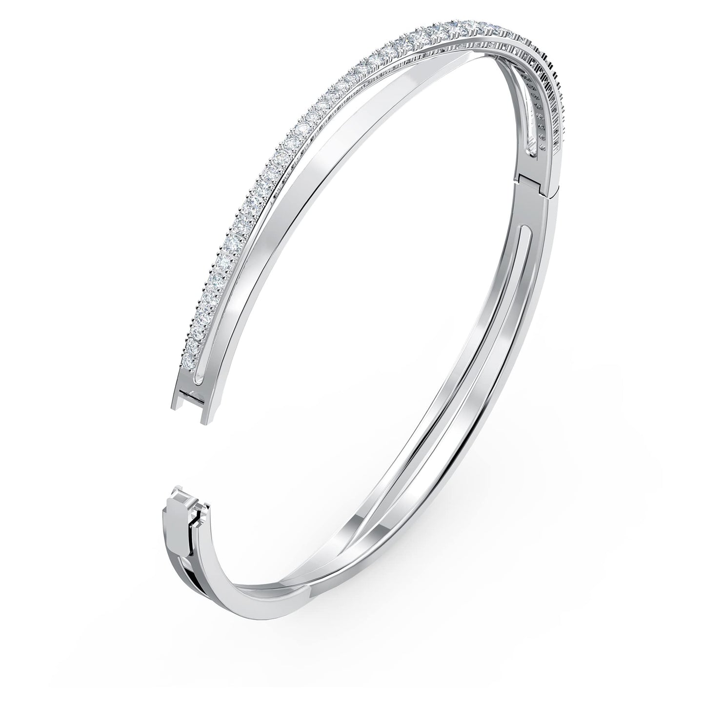Swarovski Hyperbola Women's Bangle Bracelet with Clear Crystals on a Rhodium Finished Setting, Size S