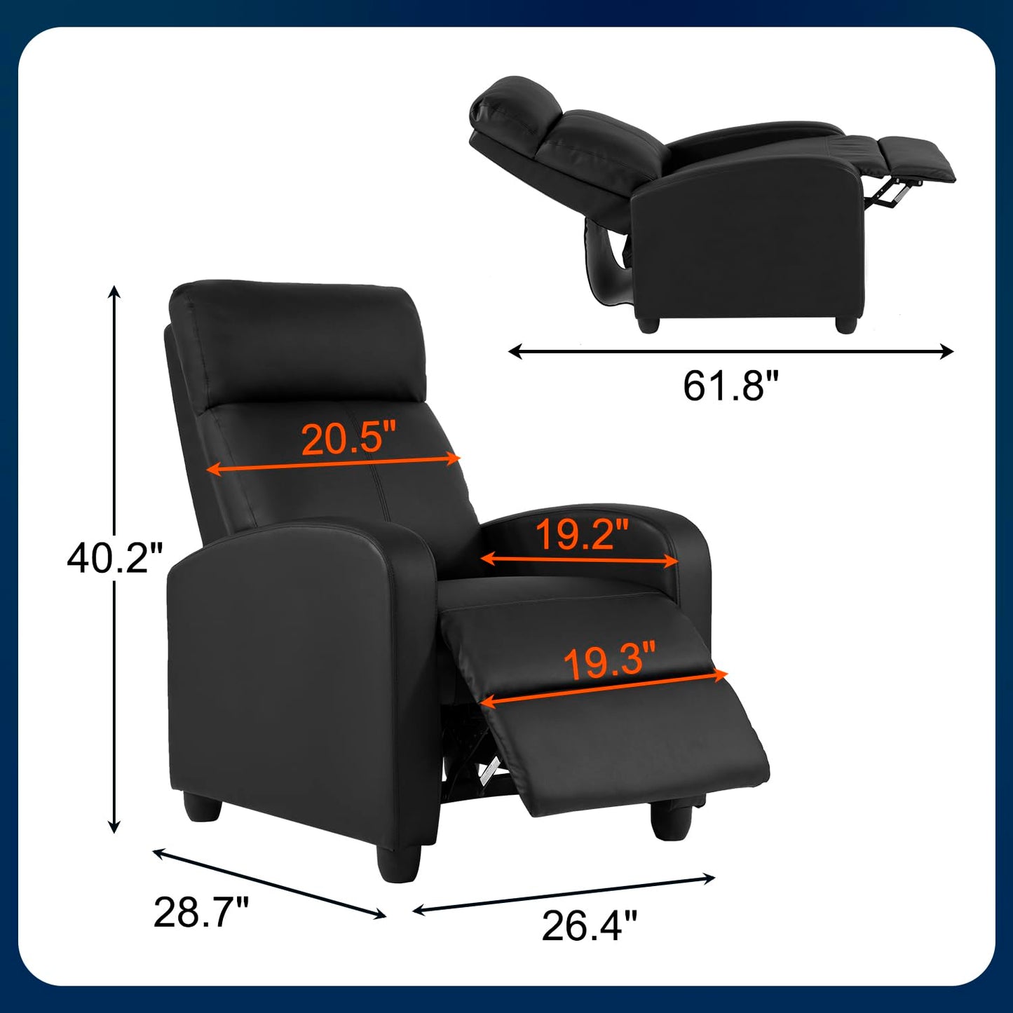 24/7 Shop at Home Esplanade Modern Faux Leather Reclining Chair with Massage, Comfortable Backrest for Living Room, Black