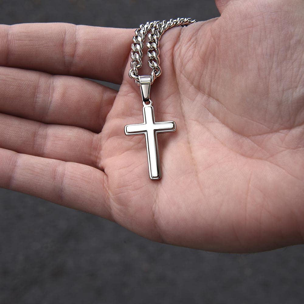 FG Family Gift Mall Grandson Birthday Gifts From Grandma Present For Grandson From Grandmother To My Grandson Necklace From Grandparents Cross Chain with Message Card and Gift Box, Stainless Steel,