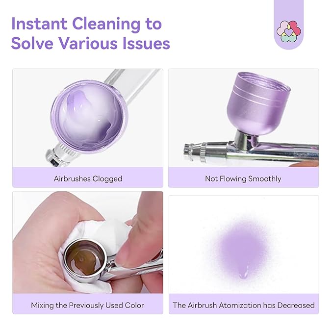 SAVILAND 500ML Airbrush Cleaner: 10s Instant Cleaning Makeup Brush Ceaner Large Capacity Odor Free Precision Bottle for Water-Based Acrylic Paint Airbrush Gel Nail Polish Clog Removal Salon