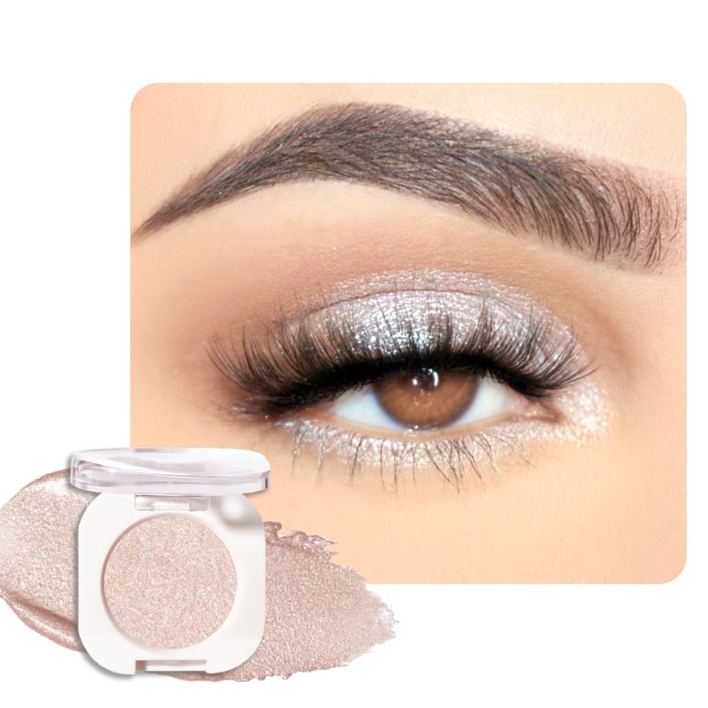 WanTuoluo Sheer White Sparkle Eyeshadow Palette for Women, Single Monochrome Eye Shadow Makeup, Shiny Pressed Powder, Blendable