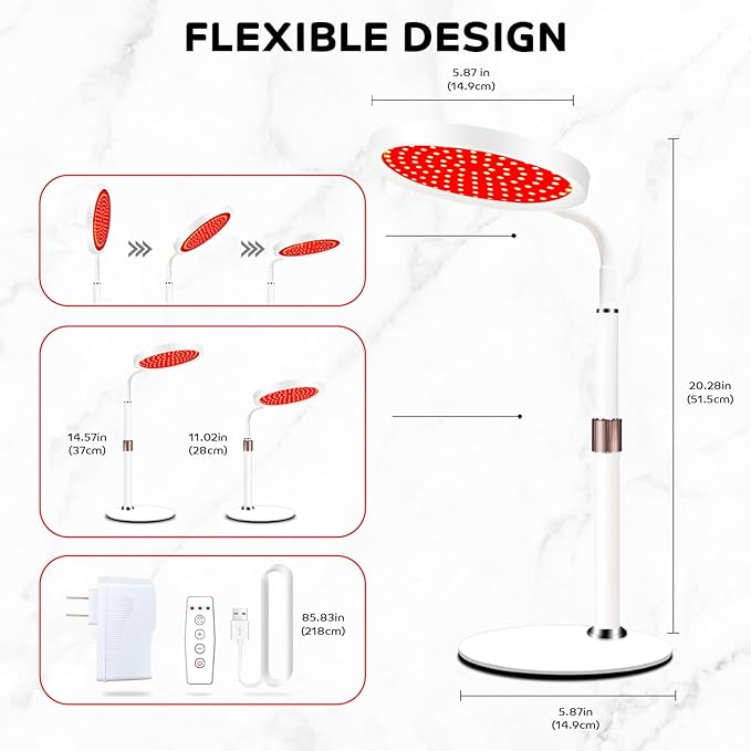 Red Light Therapy with Base for Face and Neck, 140LEDs Therapy Red Light for Body, 660nm Red Light Therapy Lamp with Adjustable Height