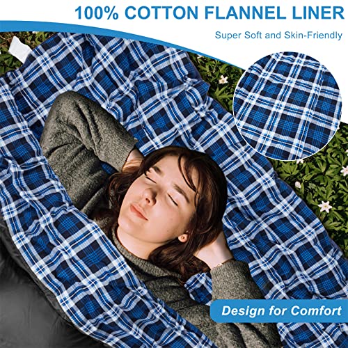 AGEMORE Cotton Flannel Double Sleeping Bag for Camping, Backpacking Or Hiking. Queen Size 2 Person Waterproof Sleeping Bag...