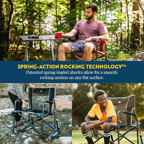 GCI OUTDOOR Freestyle Rocker Camping Chair | Portable Folding Rocking Chair with Solid, Durable Armrests, Drink Holder & Comfortable Backrest ? Cinnamon