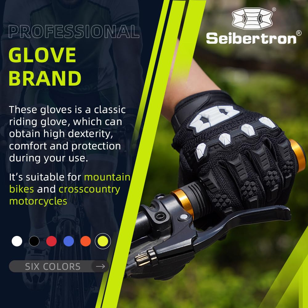 Seibertron Youth Unisex MX ATV MTB Racing Gloves - Full Finger Touchscreen Glove for Bicycle Cycling Mountain Biking Motorcycle and Motocross Black XS