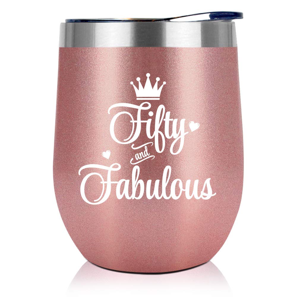 NewEleven 50th Birthday Gifts For Women, Her - 1975 50th Birthday Decorations - Gift For Women Turning 50-50 Year Old Gifts For Her, Mom, Wife, Friends - 12 Oz Wine Tumbler