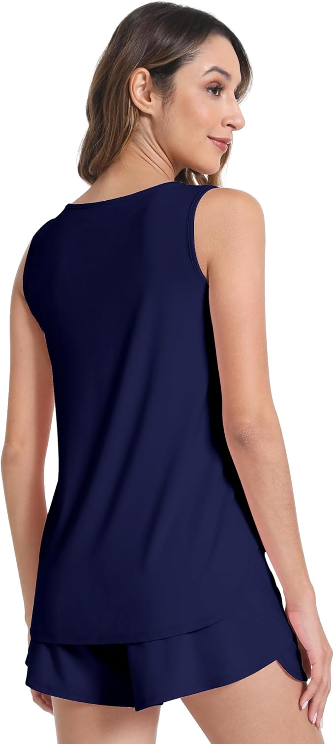 NACHILA Pajamas for Women-Viscose from Bamboo, Ribbed Racerback Tank Top Sexy Split Shorts Pajama Sets Cooling Sleep Cami Pjs
