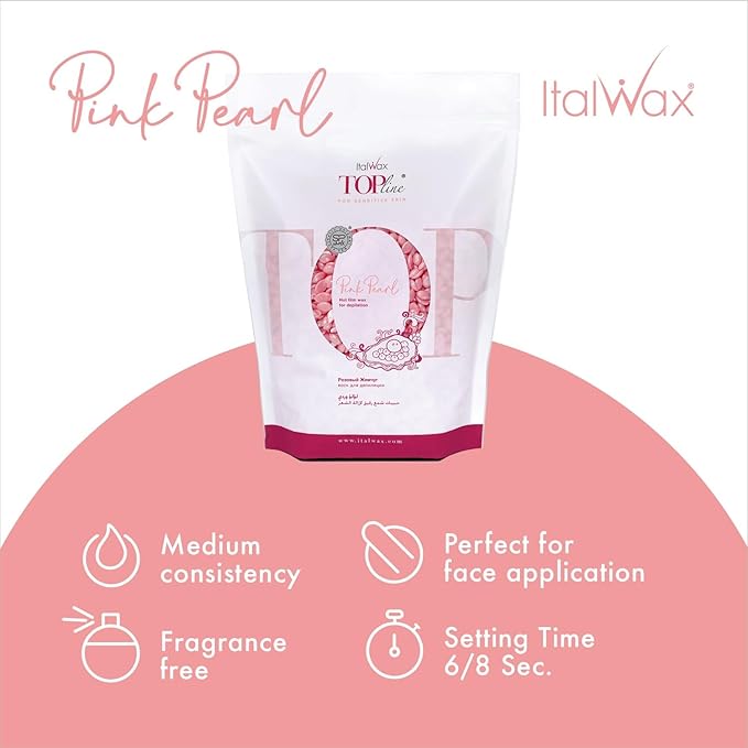 Italwax Top Line Pink Pearl Hard Wax 1.65 lb (750 g) – Semi-Creamy Elastic Wax for Facial Areas – Made in Italy