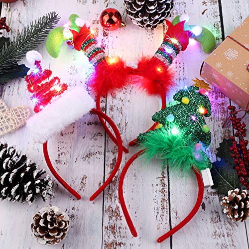 URATOT 3 Pack Christmas LED Headbands Christmas Tree Costume Headwear Elves Hair Hoop for Xmas Party Supplies