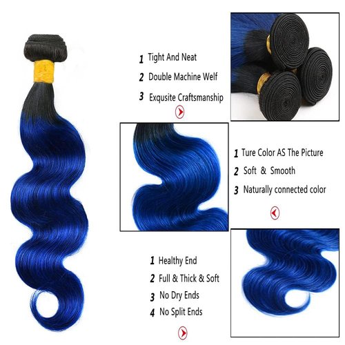 Habiliana Bundles Human Hair 18 20 22 Inch Body Wave T1B Blue Human Hair Bundles 11A Unprocessed Brazilian Virgin Quick Weave Hair Extensions for Black Women
