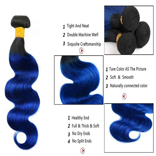 Habiliana Bundles Human Hair 20 22 24 Inch Body Wave T1B Blue Human Hair Bundles 11A Unprocessed Brazilian Virgin Quick Weave Hair Extensions for Black Women