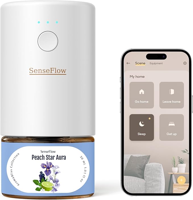 SF101S Smart Wi-Fi Waterless Plug-in Air Freshener, 100% Plant-Based Ultrasonic Diffuser, Adjustable 120-Day Scent Air Mist, Covers 100㎡ for Home, Hotel-Peach Star Aura