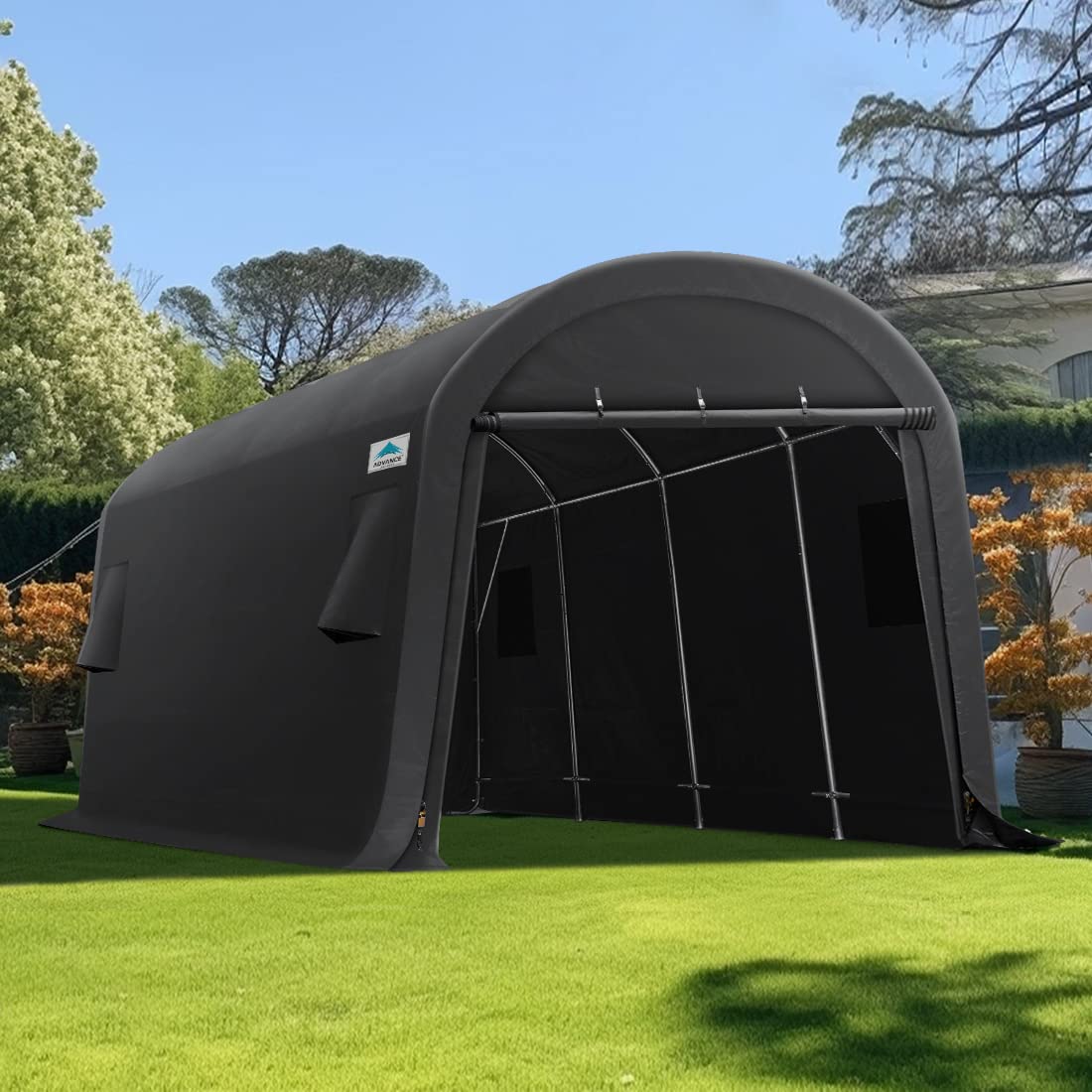 ADVANCE OUTDOOR 10x20 ft Heavy Duty Carport Outdoor Patio Large Space Canopy Storage Shelter Shed with 2 Roll up Zipper Doors & Vents for Snowmobile Garden Tools, Gray