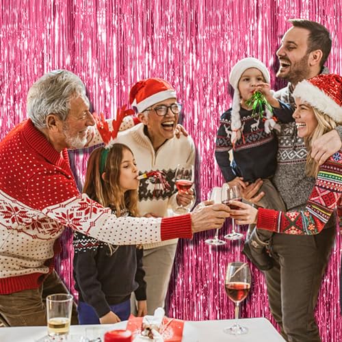 2 Pack Pink Backdrop Party Decorations Tinsel Curtain Party Backdrop Foil Fringe Birthday Decorations Photo Booth Streamer...