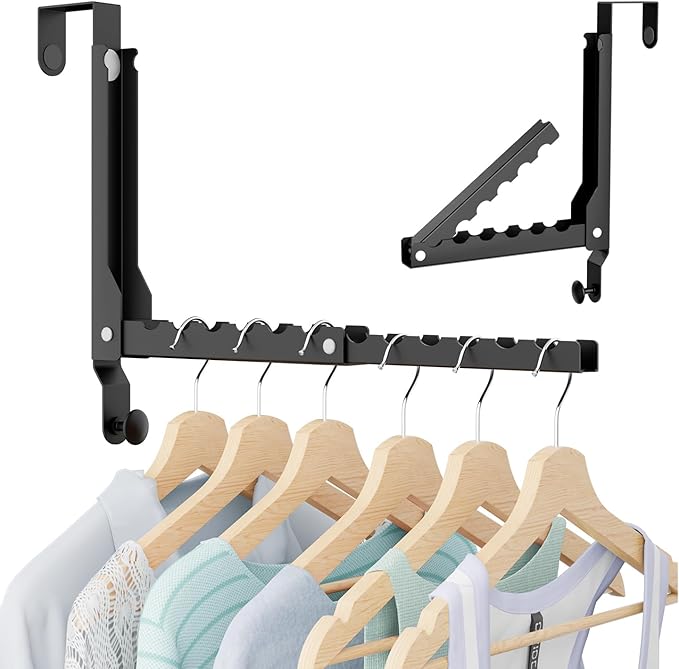 Over The Door Hooks, Extended Over The Door Clothes Hanger with 11 Ridges,Space-Saving Over The Door Rack,Door Hooks for Hanging Clothes,Larger Capacity Over The Door Hanger (1, Black(Update))