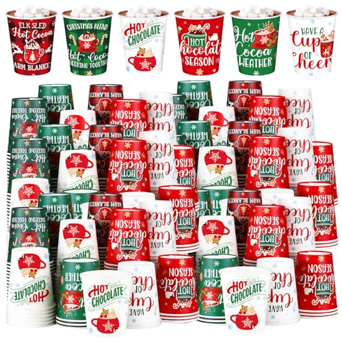 Layhit 240 Pcs Christmas Hot Cocoa Coffee Paper Cups, 8 oz Small Size Disposable Hot Beverage Chocolate Coffee Drinking Cu...