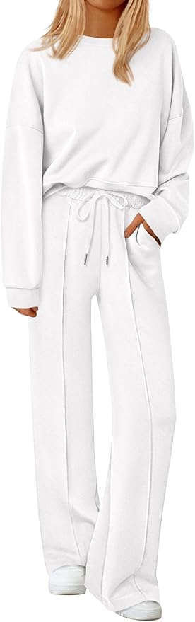 PRETTYGARDEN 2 Piece Sets For Women Fall Trendy Long Sleeve Sweatshirt Wide Leg Pants Loungewear Set Matching Sweatsuit