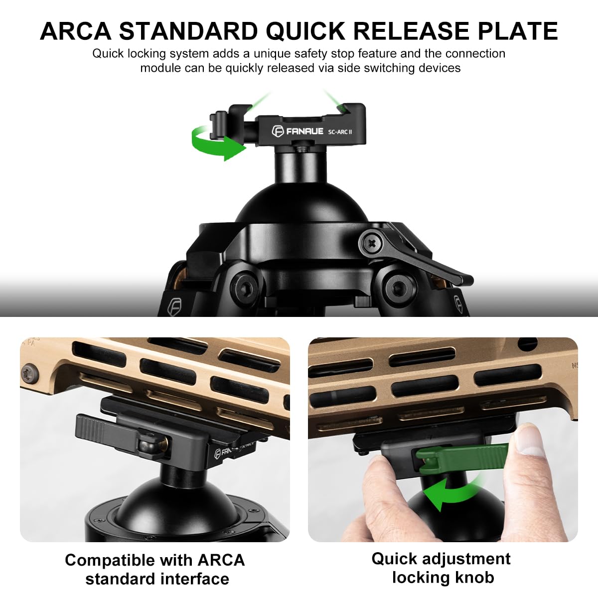 FANAUE ST-65 Carbon Fiber Tripod for Hunting with Arca Swiss QR Plate, Camera Tripod Stand for Photography, 360 Rotate Ball Head Adapter, Rifle Rest Saddle Mount