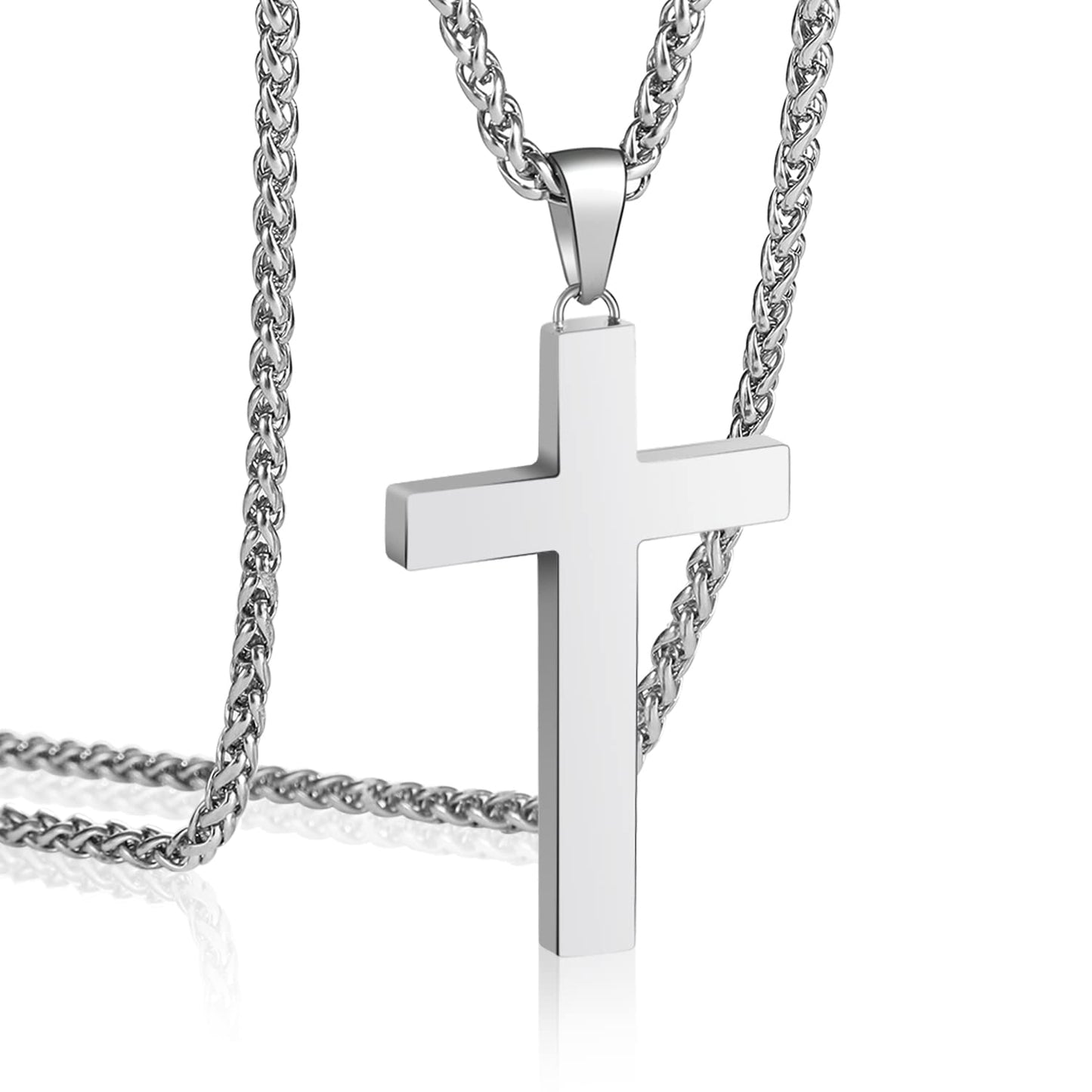 P. BLAKE Silver Cross Necklace for Men Boys, Stainless Steel Cross Pendant Chain Christian Religious Jewelry Valentine Christmas