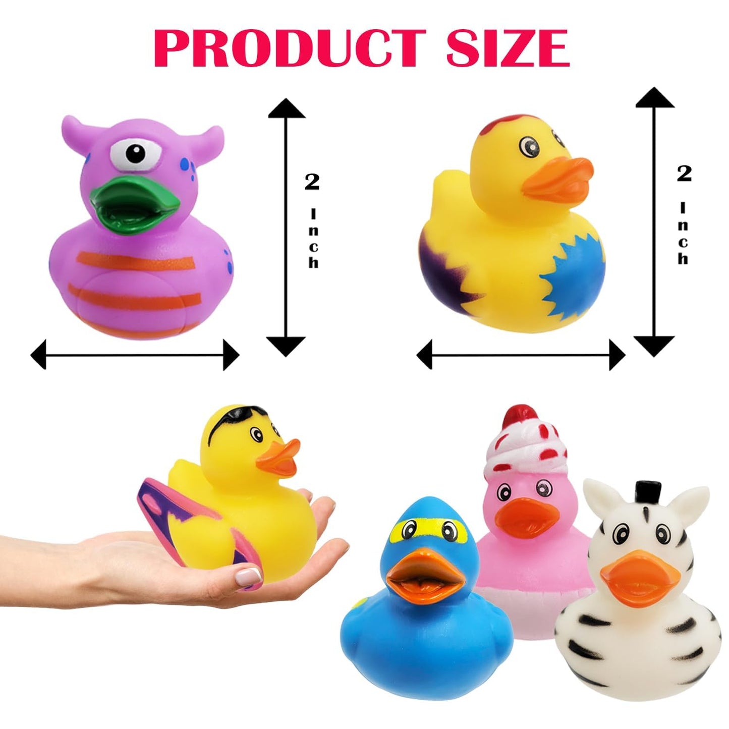 Assortment Rubber Duck Toy Duckies for Kids, Bath Birthday Gifts Baby Showers Classroom Incentives, Summer Beach and Pool Activity, 2" (200-Pack)