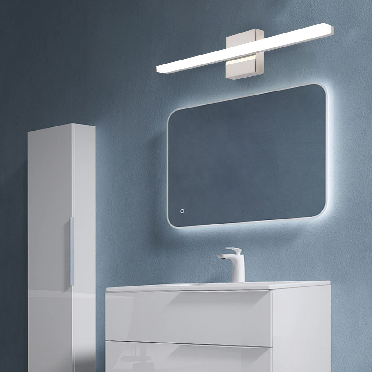 kinyota Modern LED Vanity Lights for Bathroom 1 Pack 16IN 9W Daylight White Chrome Bathroom Light Fixtures Lights Over Mirror Vanity Lighting Fixtures Vanity Light