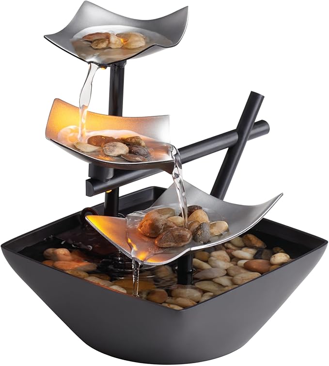 Homedics Tabletop Water Fountain, Home Décor Soothing Sound Machine - Automatic Pump, Deep Basin & Natural River Rocks. In...
