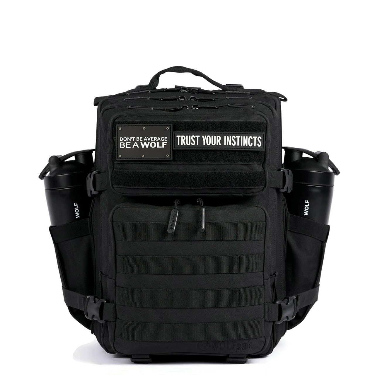 WOLFpak 25L Tactical Gym Backpack (Alpha Black) Durable 1000D Waterproof Oxford Material with MOLLE Webbing, Laptop Pocket & Dual Cup Holders