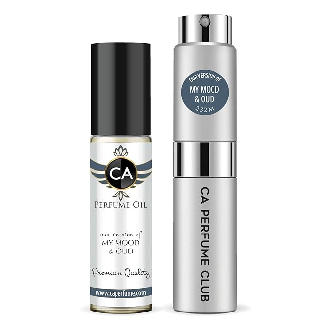 CA Perfume Duo Impression of Oud Satin Mood For Men Perfume Layering Set Mens Cologne Long Lasting Travel Size EDP + Body Oil Roll-On Bottle 0.27 Fl Oz+0.33 Fl Oz