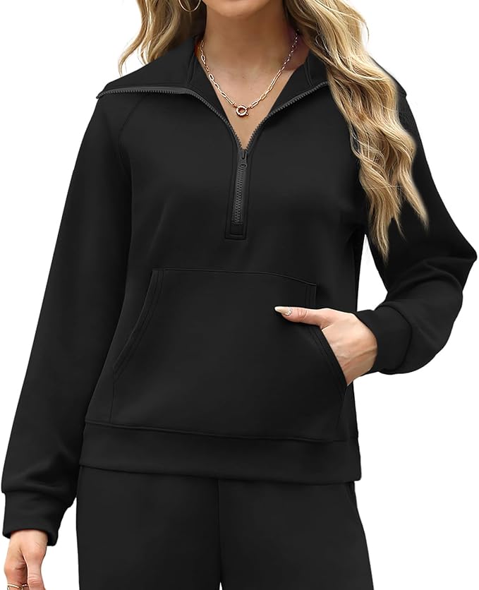 XIEERDUO Lounge Sets For Women 2025 Half Zip Sweatshirt And Wide Leg Sweatpant 2 Piece Outfits Sweatsuit Tracksuit