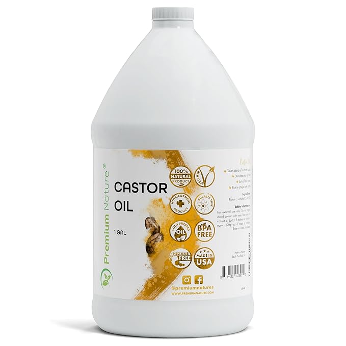 Castor Oil Pure Carrier Oil - Cold Pressed Castor Oil for Essential Oils Mixing Natural Skin Moisturizer Body & Face, Eyelash Caster Oil, Eyelashes Eyebrows Lash & Hair Growth Serum 1 Gallon