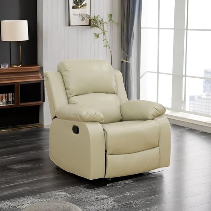 Caberryne Leather Recliner Chair for Living Room Furniture Set, Beige Leather Reclining Couch for Small Space/Rv, Wall Hugger Single Recliner/Home Theater Seating for House/Office(Chair)