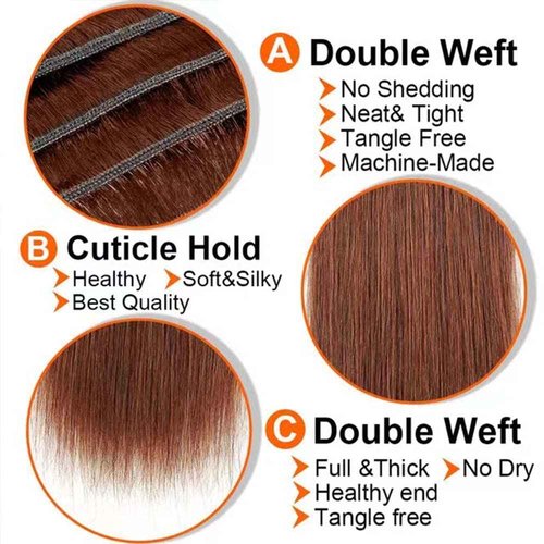 Giginger Brazilian Human Hair Bundles 16 18 20 Inch Color 30 Light Brown Straight Bundles Human Hair Straight Unprocessed Virgin Quick Weave Hair for Black Women