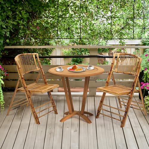 VINGLI Bamboo Folding Chair, Foldable Dining Wood Chairs Comfortable Seat for Outdoor & Indoor, Patio, Porch, Wedding, Par...