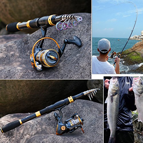Sougayilang Fishing Rod Reel Combos Carbon Fiber Telescopic Fishing pole with Spinning Reel for Travel Saltwater Freshwate...