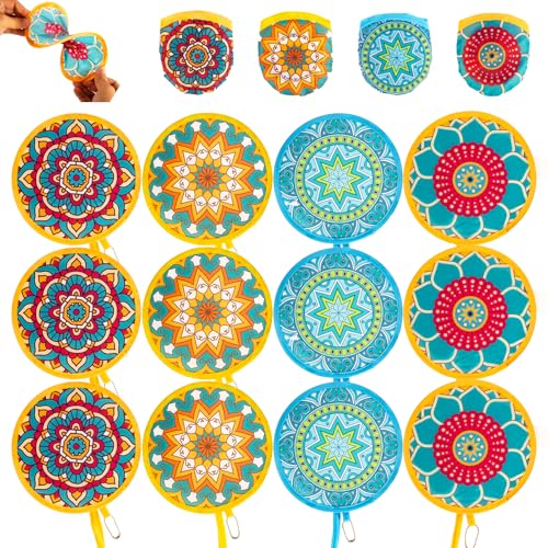 JYSILIYH 12pcs Mandala Round Foldable Hand Fan Japanese Foldable Fan Style Handheld Compact Cooling Fans,Round Folding Fan...