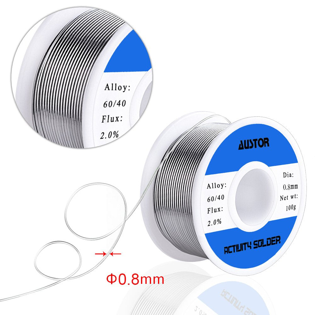 AUSTOR 60-40 Tin Lead Rosin Core Solder Wire for Electrical Soldering (100g, 0.8mm)