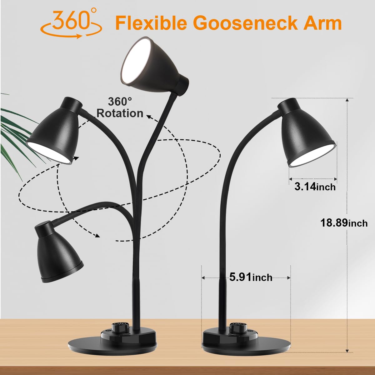 BOHON LED Desk Lamp with USB Charging Port 3 Color Modes Dimmable Reading Light Intelligent Induction Auto Dimming Task Lamp Flexible Gooseneck Table Lamp for Bedside Office, AC Adapter Include