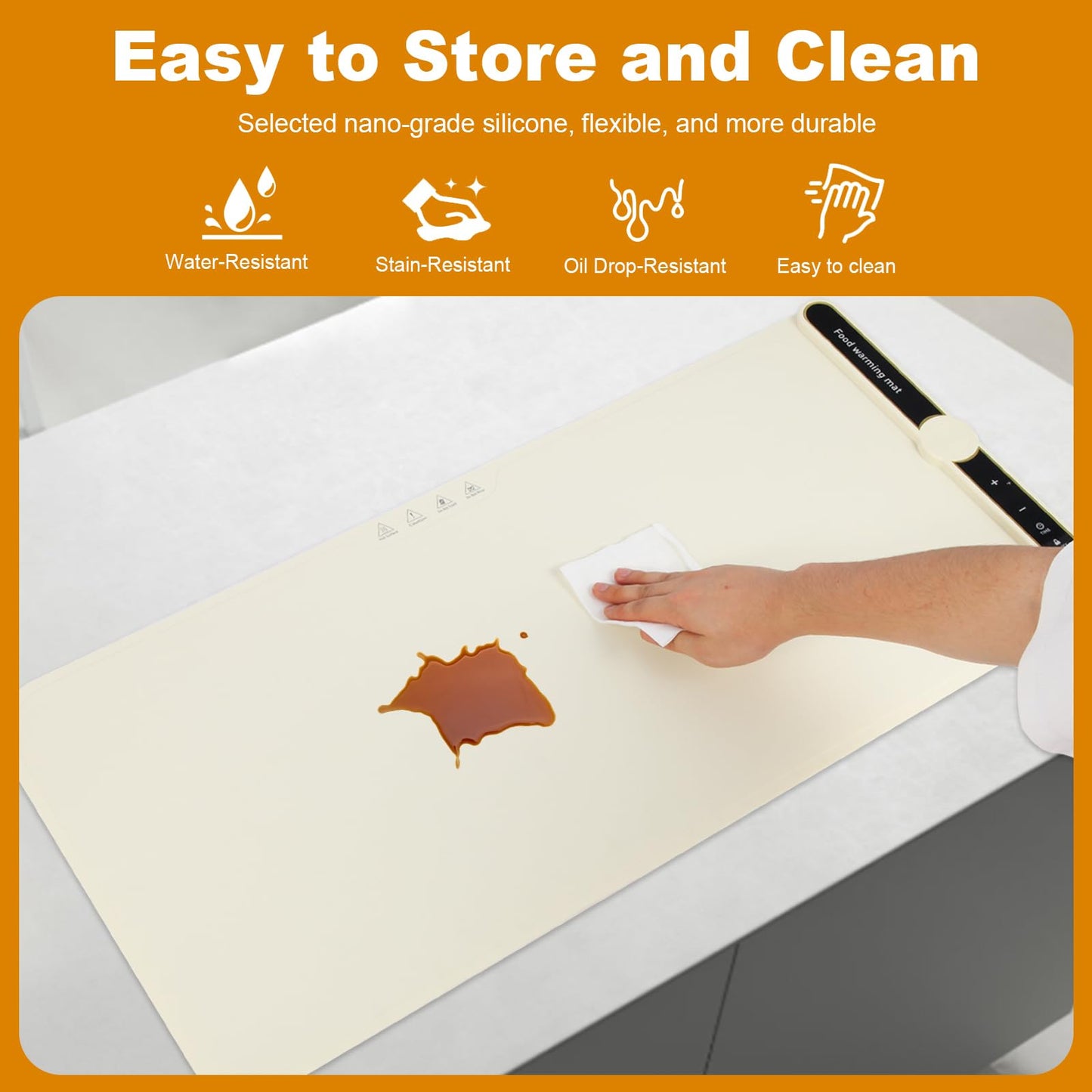 31.8 inches Silicone Warming Mat for Food,248℉ Fast Full Surface Heating Electric Warming Tray, 9 Level Temperature Adjustable Warming Kitchen Mat, Roll Up Food Warmer Mat for Countertop