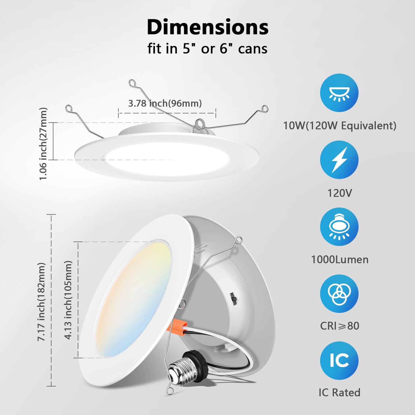 LVWIT LED Recessed Light 6Inch, Can Lighting Color Selectable 2700/3000/4000/5000/6000K 5CCT, 10W(120W Equivalent) Dimmable Downlight with E26 Conversion Kit, Retro Fit Ceiling Light Fixtures, 24 Pack