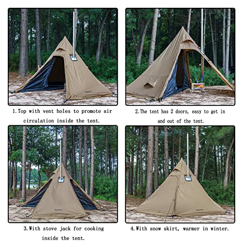 FIREHIKING Camping Hot Tent 2-4 Person Teepee Tent with Stove Jack for Backpacking Hunting 11'6" x 6'11" | with Stove Jac...