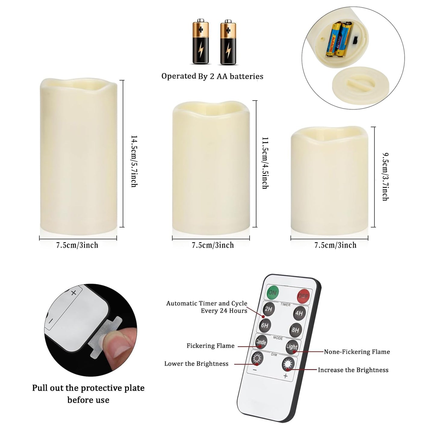 Artmarry Flameless Candles 4" 5" 6" Set of 9 Ivory Waterproof Pillars 3" Diameter Battery Operated Flickering Candles Include 10-Key Remote Timer Function 400+ Hours by 2 AA Batteries (9 Pack)