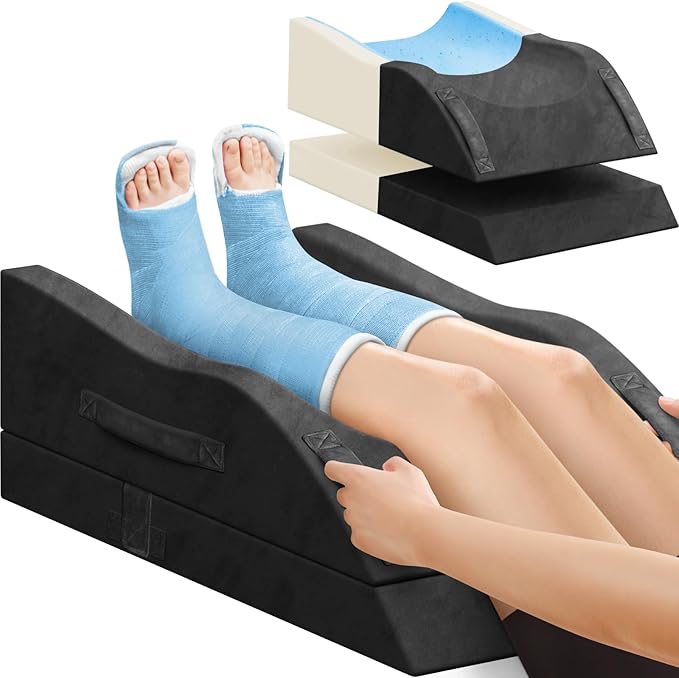 Tranquilrelax Double Leg Elevation Pillows, Wedge Pillow for After Surgery, Memory Foam Support Adjustable, Comfort Care for Back Knee Hip Ankles Pain, Knee Pillow for Sleeping Blood Circulation Black