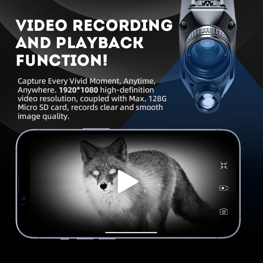 PARD Night Vision Monocular, Digital Night Vision Goggles for Wildlife Viewing, Hunting & Outdoor. IR Illuminator with 200m, 1024 * 768px, Photos and Videos Playback, WiFi. NV009-850nm