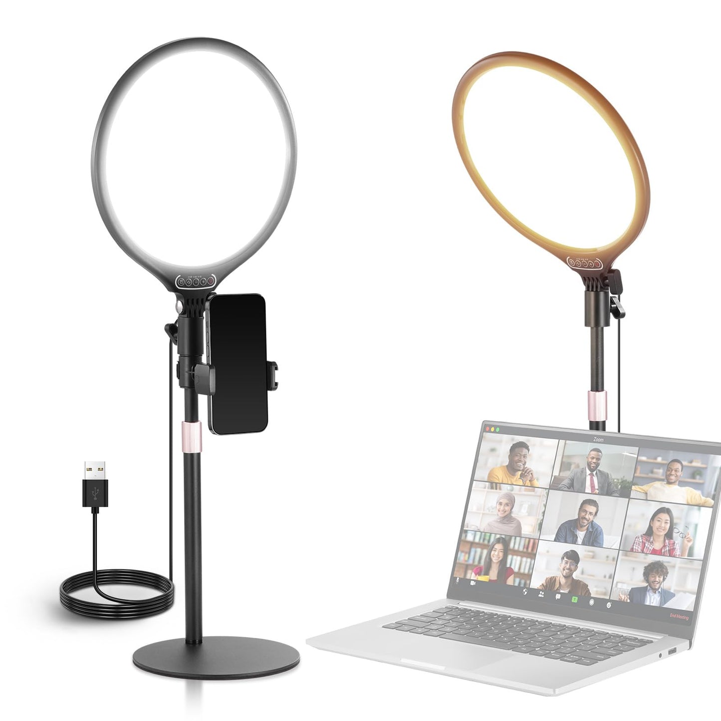 Neewer Basics 10.5 Desk Ring Light With Stand/Phone Holder/Timer, 3000-6500K Full Screen 15W Led Selfie Panel Lighting For Iphon