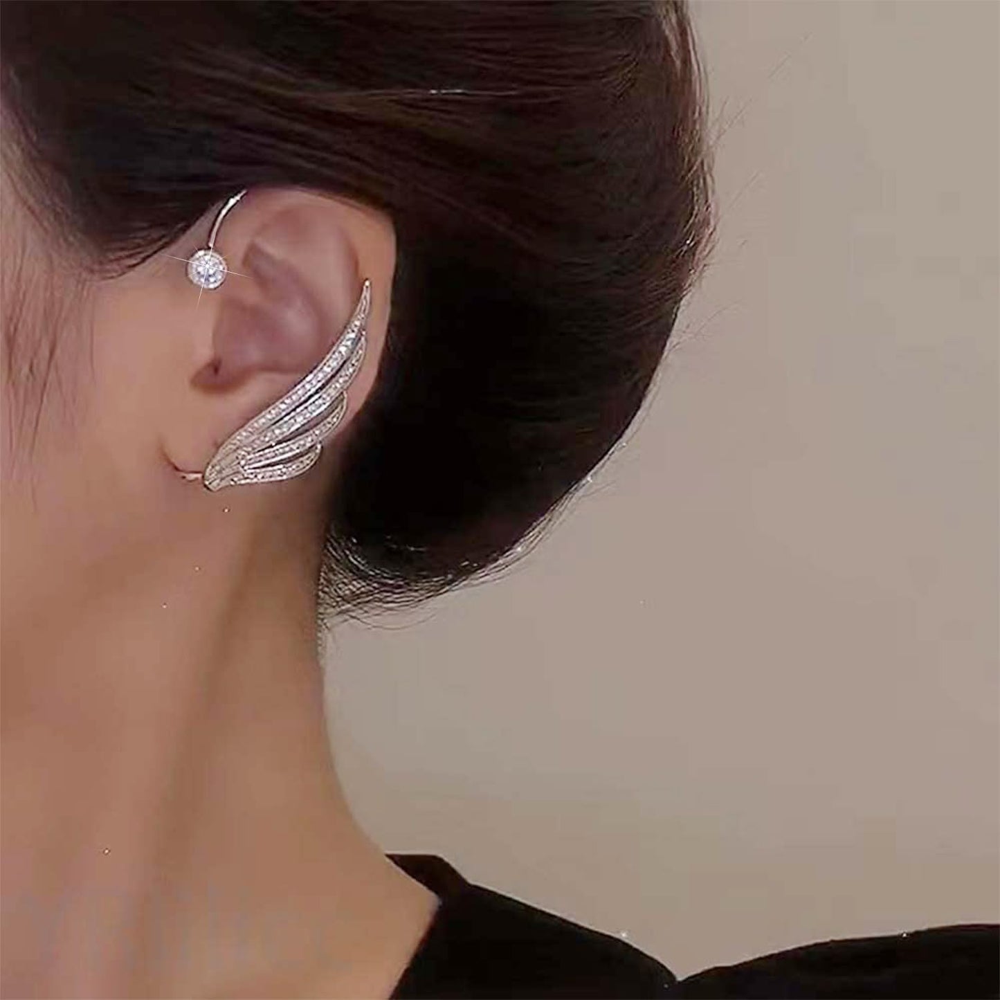YRlilicc Sparkling Rhinestone Angel Wing Ear Cuffs Non-Piercing Earrings Glitter Iced Out Crystal Angel Wings Cartilage Climber Ear Wrap Prom Party Festival Ear Jewelry for Women (Wing Style 1)